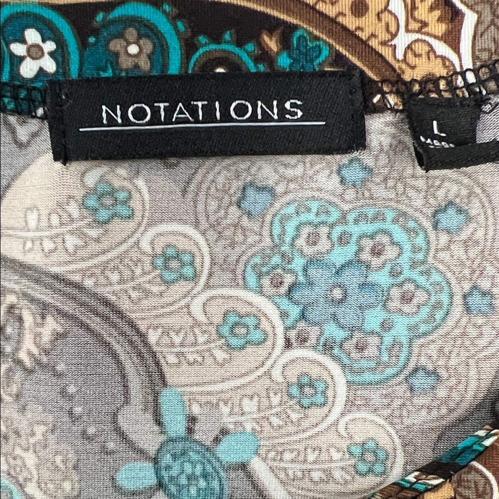 🌷6/$20🌷 Notations Teal and Brown Paisley Short Sleeve Top - Picture 2 of 4